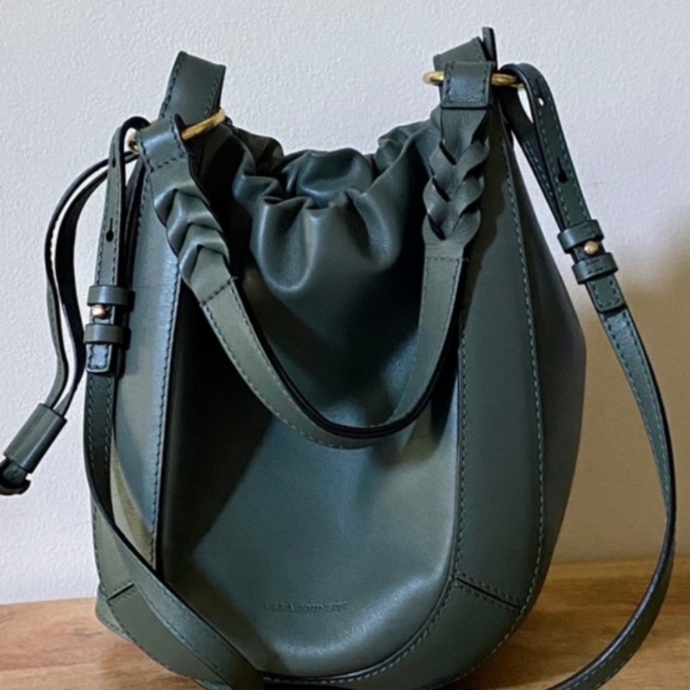 Ulla Johnson Hilma Top-Handle Leather Bucket Bag in Atlantic